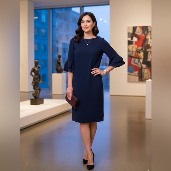 Ralph‎ Lauren Navy blue Sheath Dress with Bell Sleeves size 14 - Picture 11 of 11